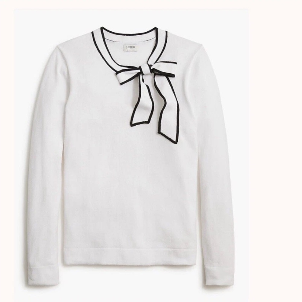 J. Crew Factory Women Tie-Neck Bow Sweater Top XXS 100% Cotton NWT White